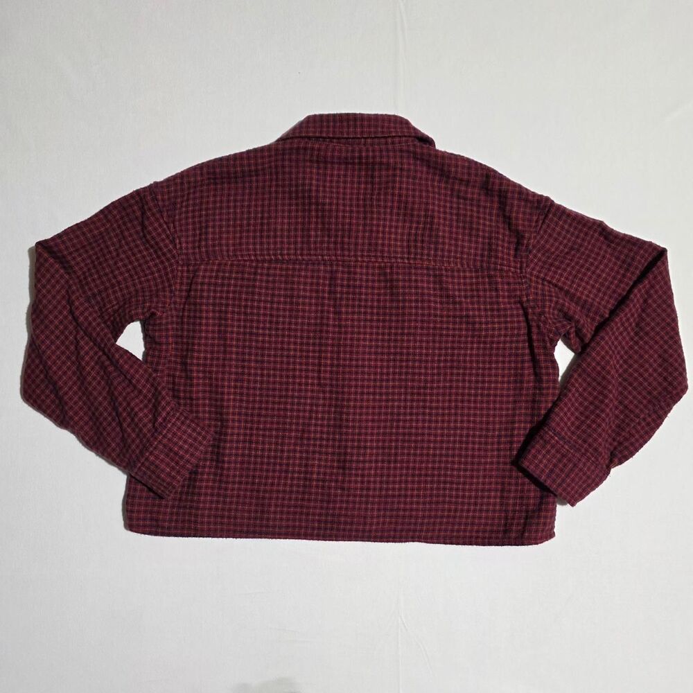 American Eagle Cropped Flannel Shirt Shacket Red Burgundy Checkered Plaid Small - Picture 7 of 7